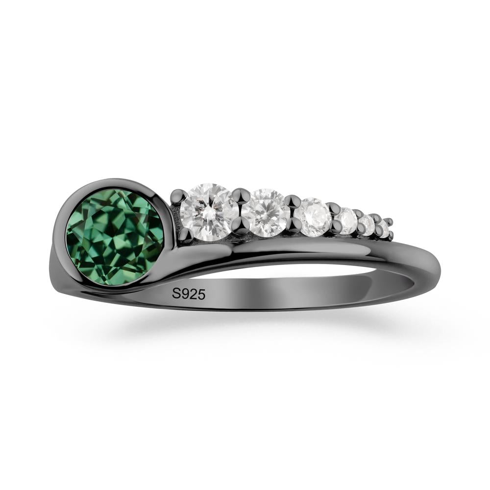 Six-Stone Graduated Bezel Green Sapphire Ring - LUO Jewelry #metal_black finish sterling silver