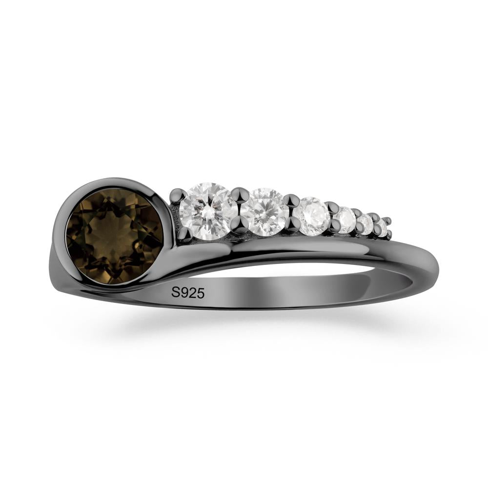 Six-Stone Graduated Bezel Smoky Quartz Ring - LUO Jewelry #metal_black finish sterling silver