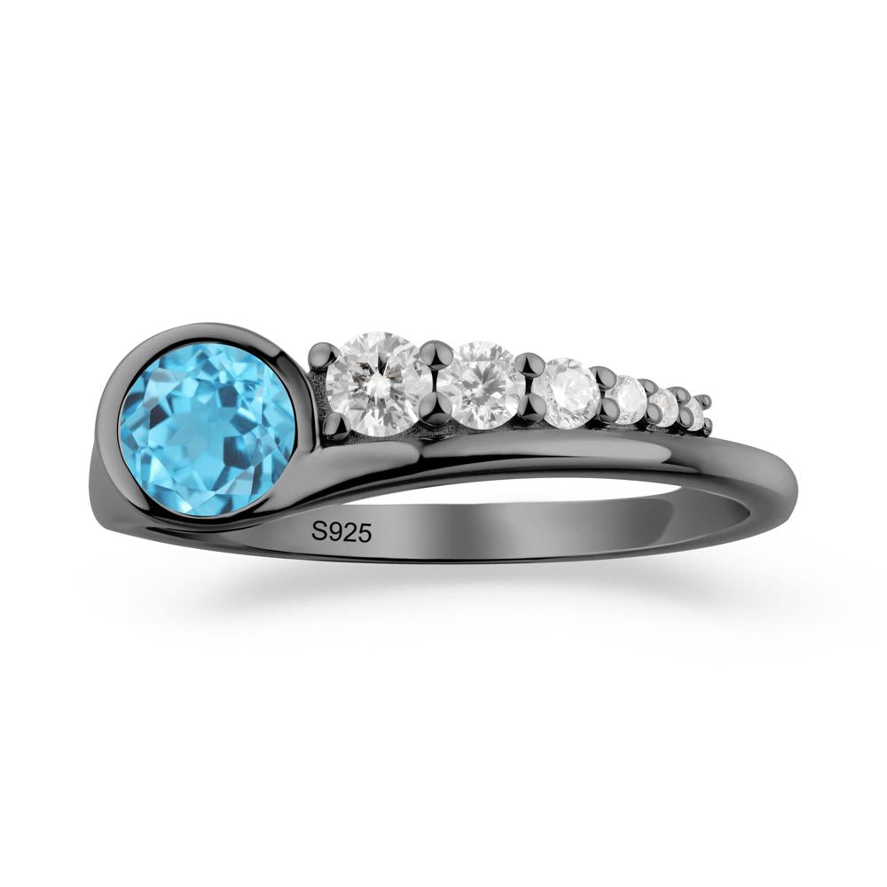 Round Swiss Blue Topaz Graduated Bubble Ring - LUO Jewelry #metal_black finish sterling silver