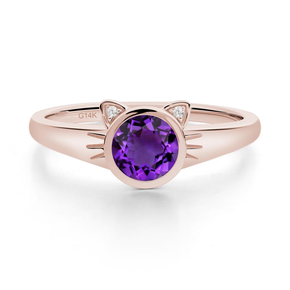 Round Amethyst Cat Ear Ring - LUO Jewelry #metal_14k rose gold
