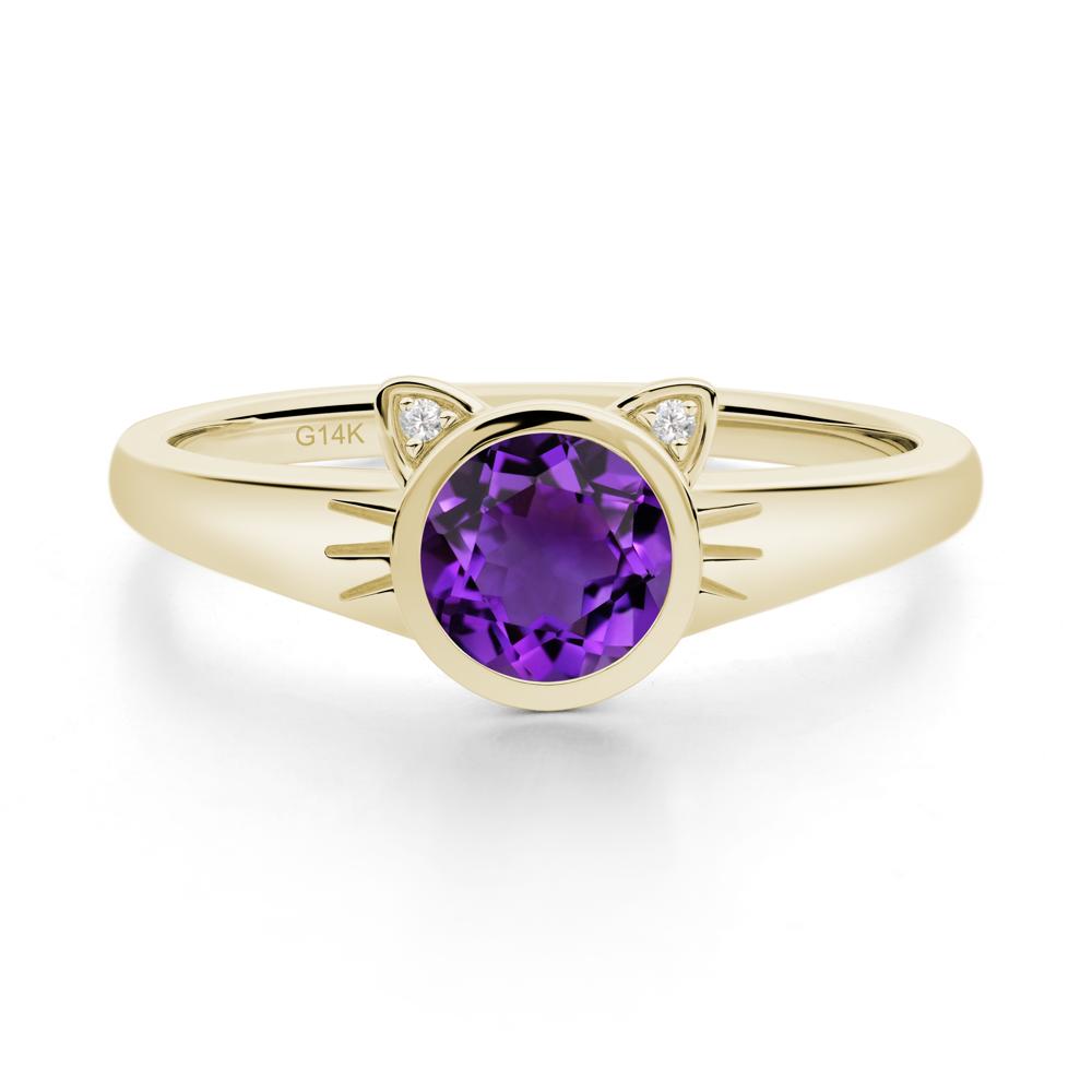Round Amethyst Cat Ear Ring - LUO Jewelry #metal_14k yellow gold