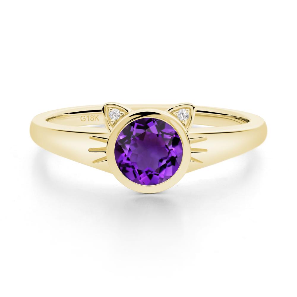 Round Amethyst Cat Ear Ring - LUO Jewelry #metal_18k yellow gold