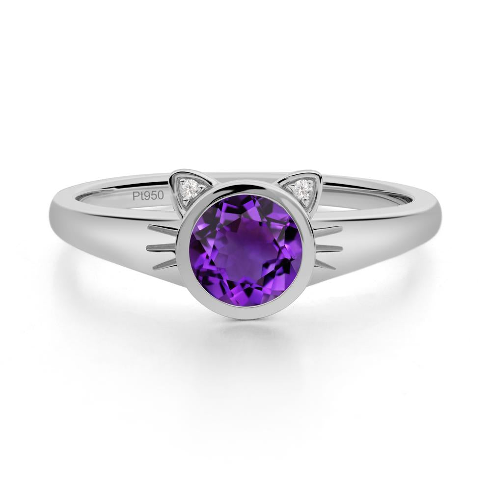 Round Amethyst Cat Ear Ring - LUO Jewelry #metal_platinum
