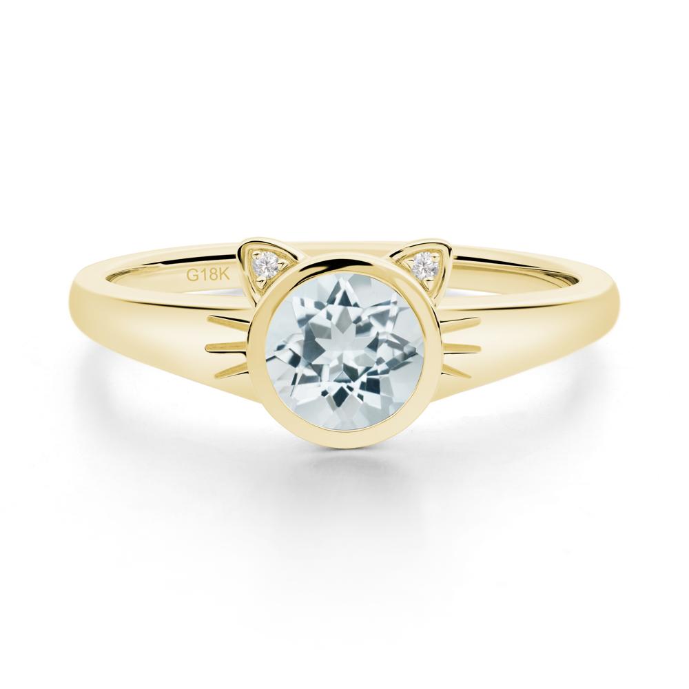 Round Aquamarine Cat Ear Ring - LUO Jewelry #metal_18k yellow gold