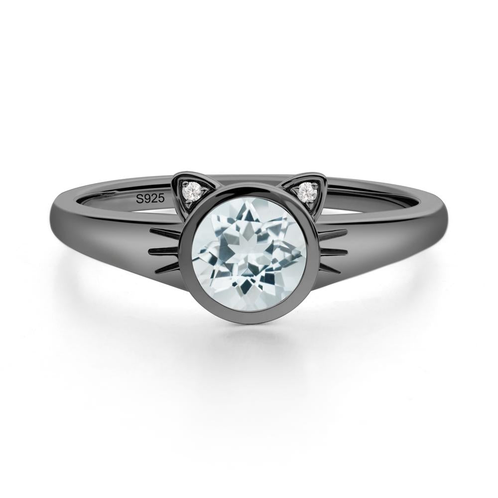 Round Aquamarine Cat Ear Ring - LUO Jewelry #metal_black finish sterling silver