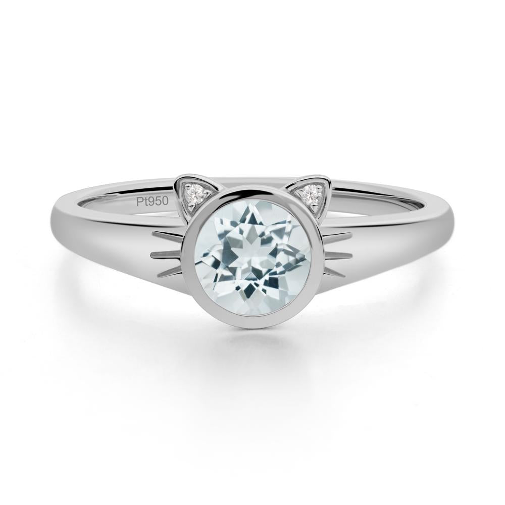 Round Aquamarine Cat Ear Ring - LUO Jewelry #metal_platinum