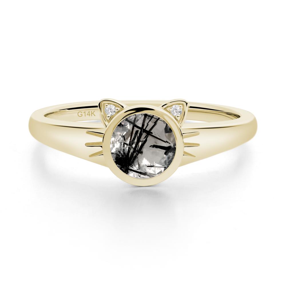 Car Ear Inspired Black Rutilated Quartz Ring - LUO Jewelry #metal_14k yellow gold