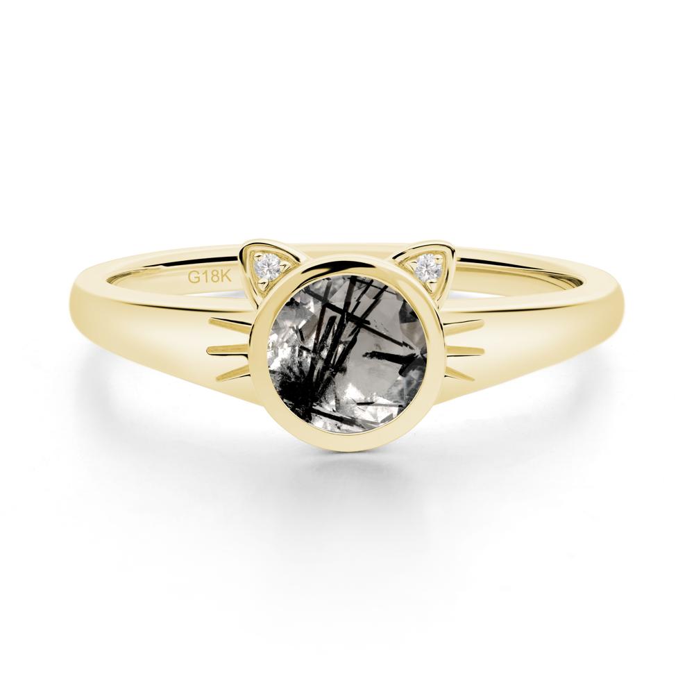 Car Ear Inspired Black Rutilated Quartz Ring - LUO Jewelry #metal_18k yellow gold