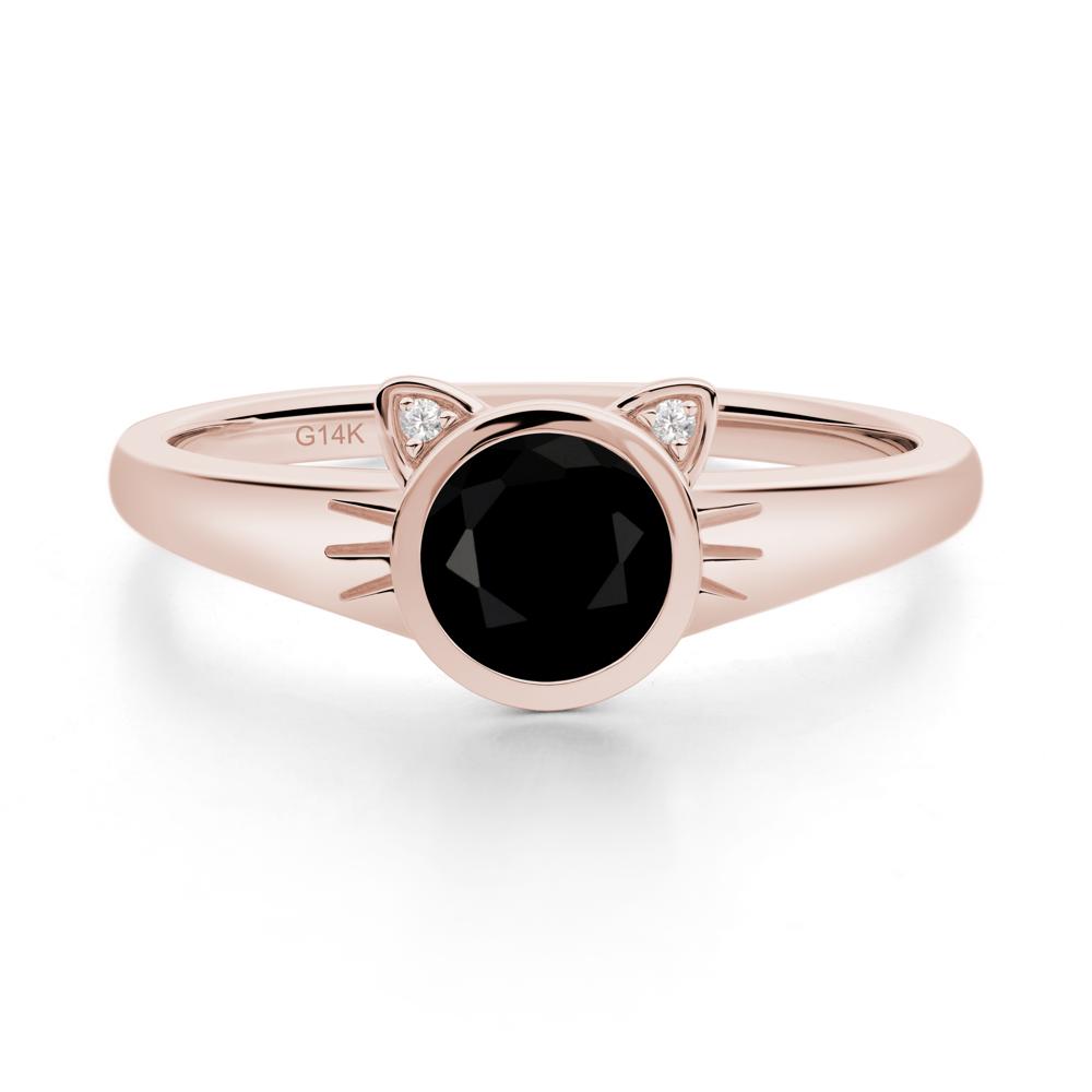 Round Black Spinel Cat Ear Ring - LUO Jewelry #metal_14k rose gold