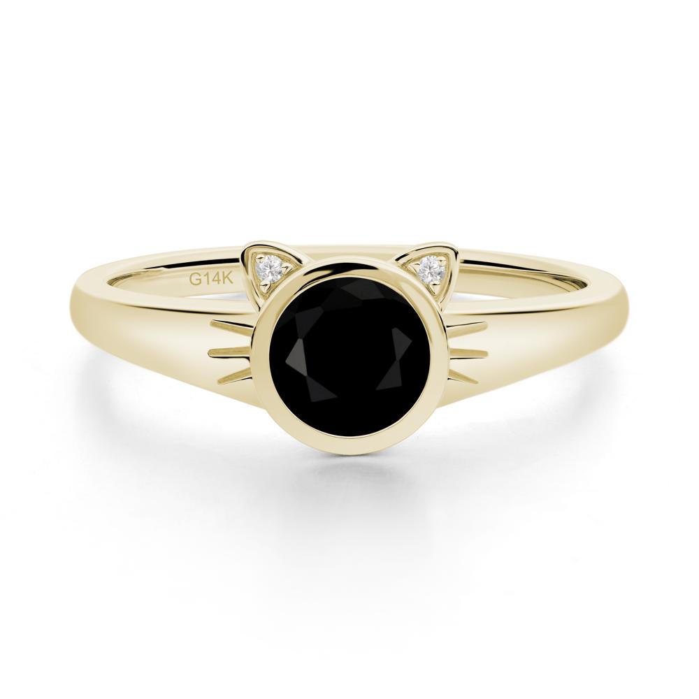 Round Black Spinel Cat Ear Ring - LUO Jewelry #metal_14k yellow gold
