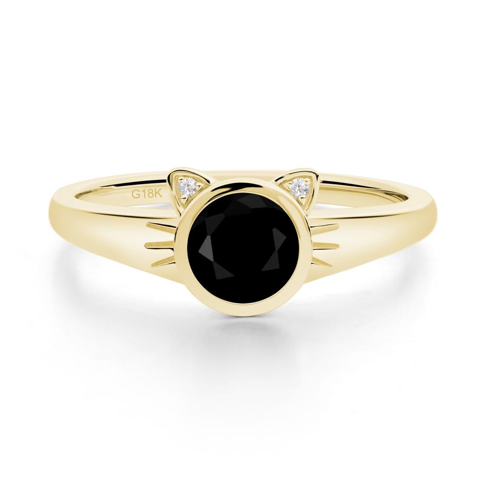 Round Black Spinel Cat Ear Ring - LUO Jewelry #metal_18k yellow gold