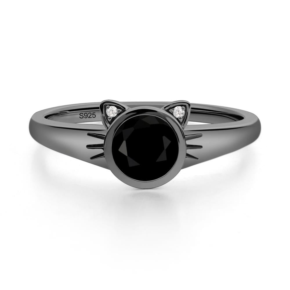 Round Black Spinel Cat Ear Ring - LUO Jewelry #metal_black finish sterling silver