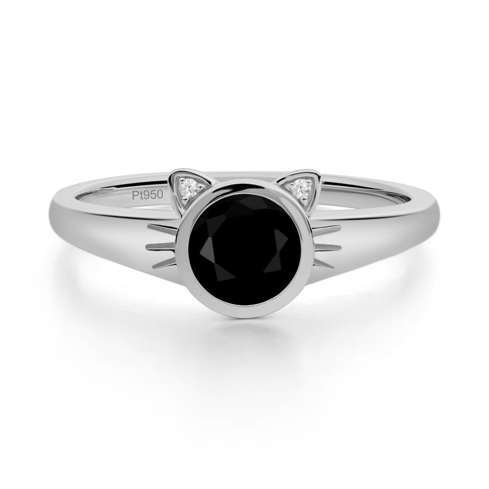 Round Black Spinel Cat Ear Ring - LUO Jewelry #metal_platinum