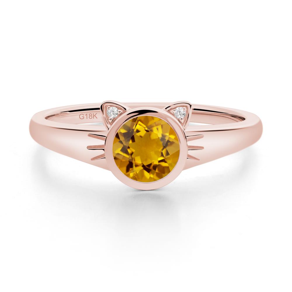 Round Citrine Cat Ear Ring - LUO Jewelry #metal_18k rose gold