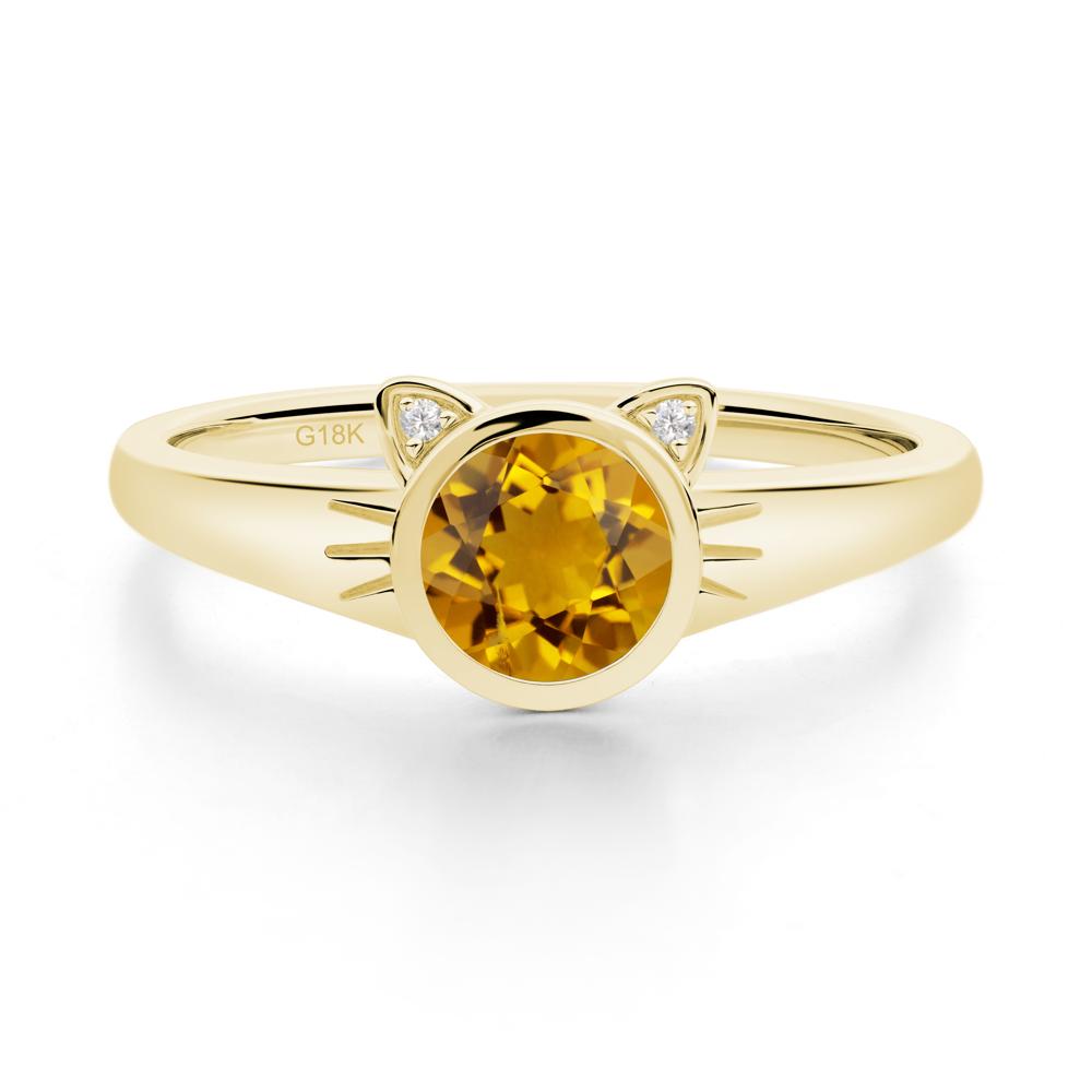 Round Citrine Cat Ear Ring - LUO Jewelry #metal_18k yellow gold
