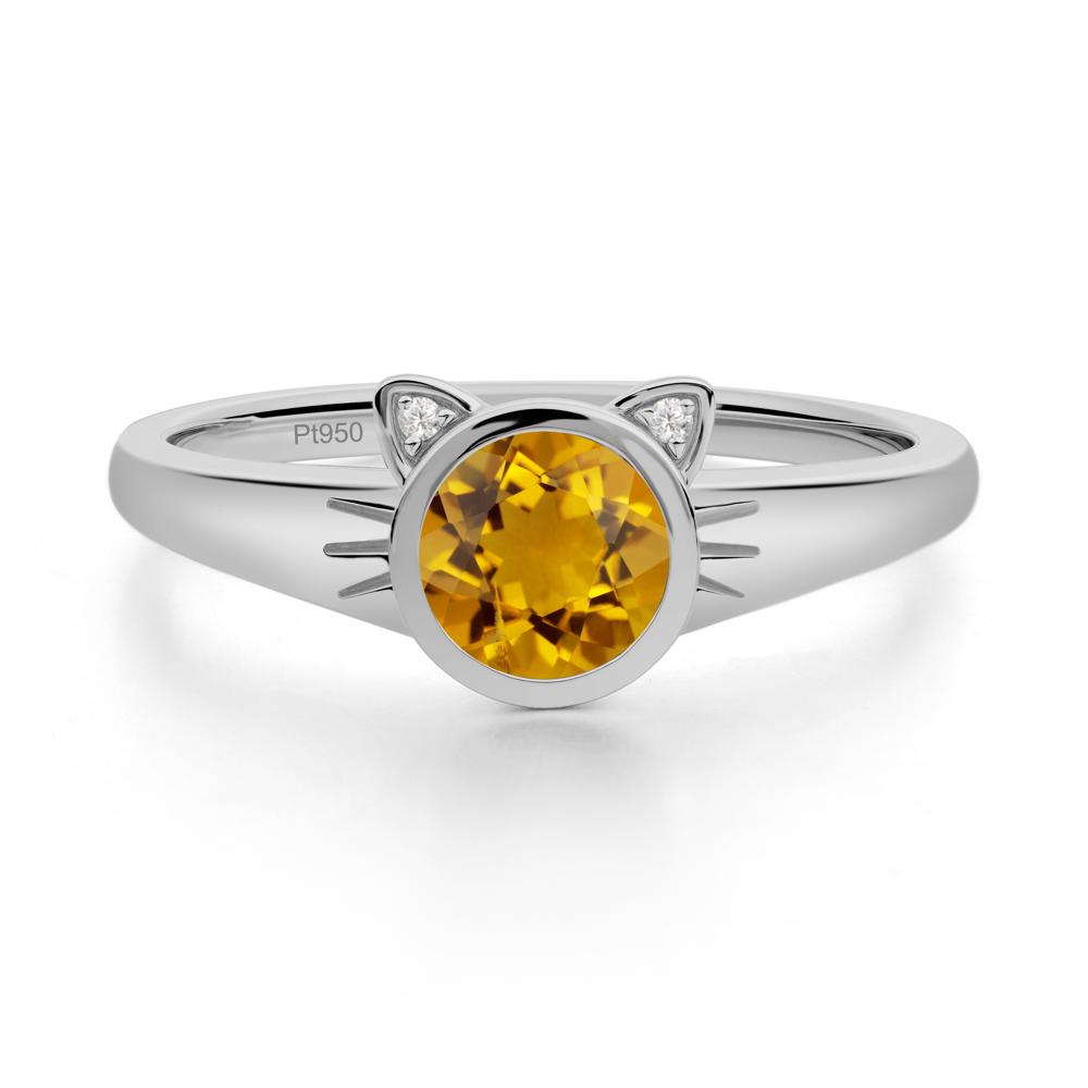 Round Citrine Cat Ear Ring - LUO Jewelry #metal_platinum