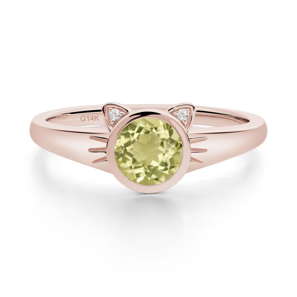 Round Lemon Quartz Cat Ear Ring - LUO Jewelry #metal_14k rose gold