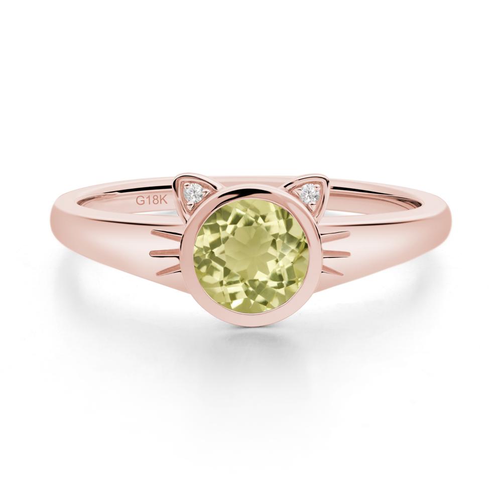Round Lemon Quartz Cat Ear Ring - LUO Jewelry #metal_18k rose gold