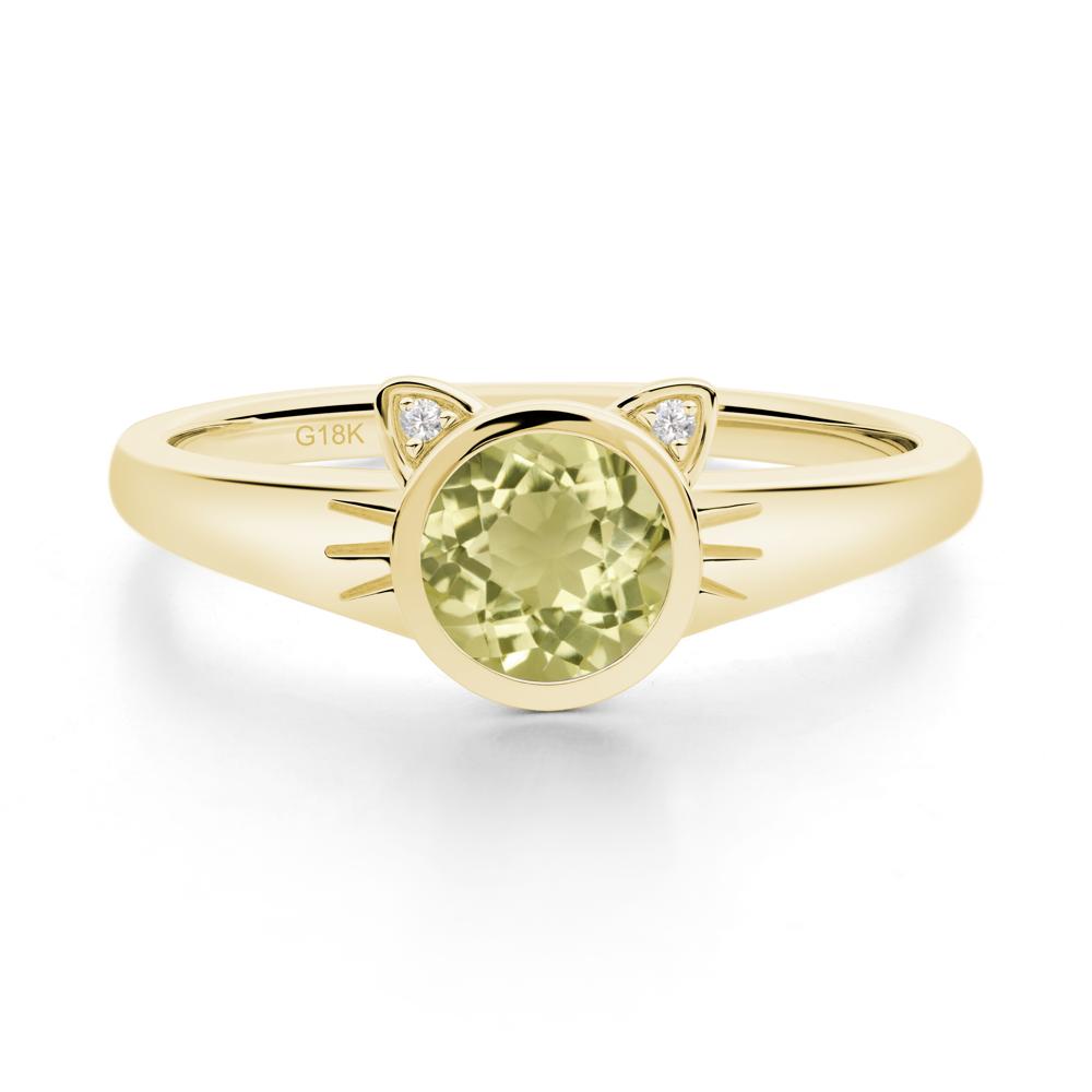 Round Lemon Quartz Cat Ear Ring - LUO Jewelry #metal_18k yellow gold