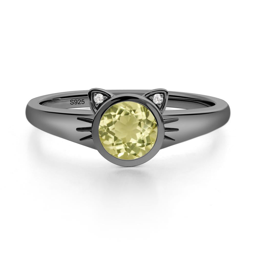 Round Lemon Quartz Cat Ear Ring - LUO Jewelry #metal_black finish sterling silver