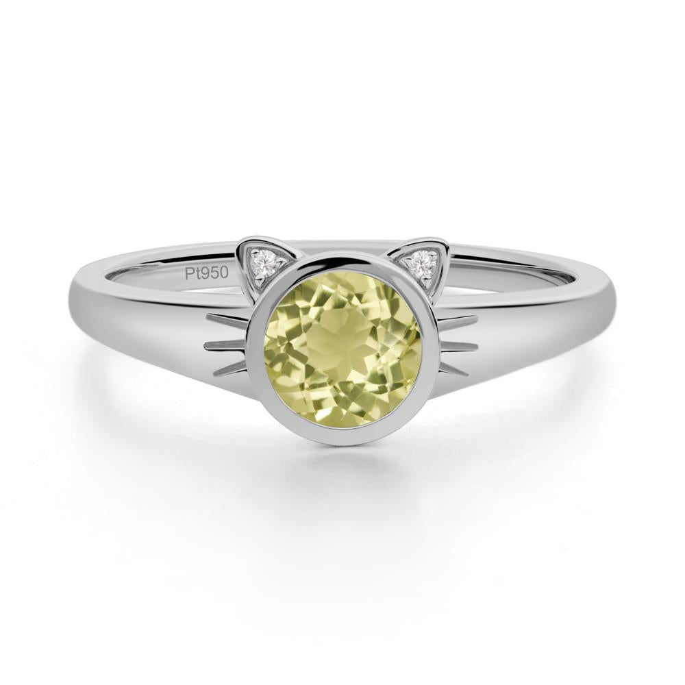 Round Lemon Quartz Cat Ear Ring - LUO Jewelry #metal_platinum