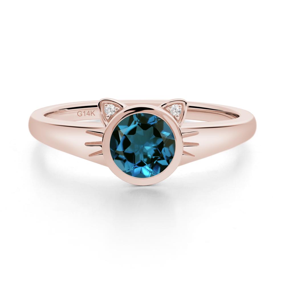 Round London Blue Topaz Cat Ear Ring - LUO Jewelry #metal_14k rose gold