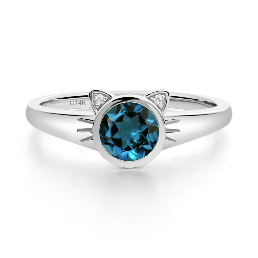 Round London Blue Topaz Cat Ear Ring - LUO Jewelry #metal_14k white gold