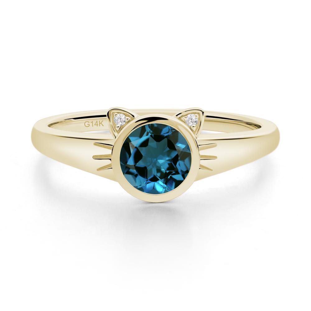 Round London Blue Topaz Cat Ear Ring - LUO Jewelry #metal_14k yellow gold