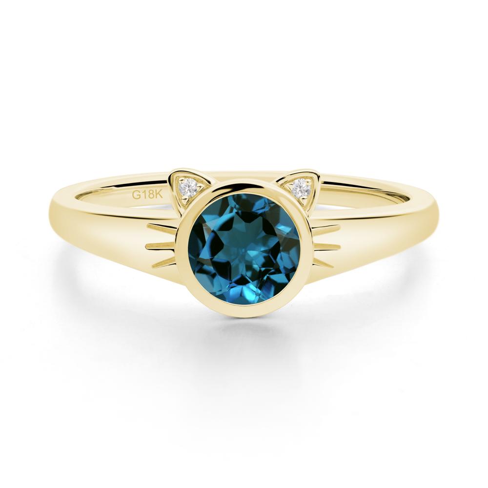 Round London Blue Topaz Cat Ear Ring - LUO Jewelry #metal_18k yellow gold