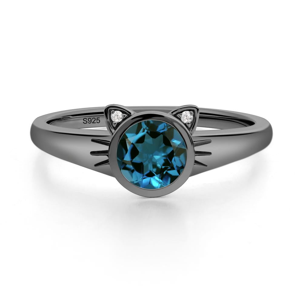 Round London Blue Topaz Cat Ear Ring - LUO Jewelry #metal_black finish sterling silver