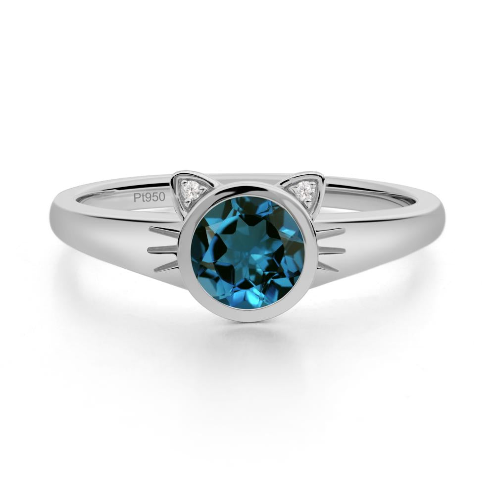 Round London Blue Topaz Cat Ear Ring - LUO Jewelry #metal_platinum