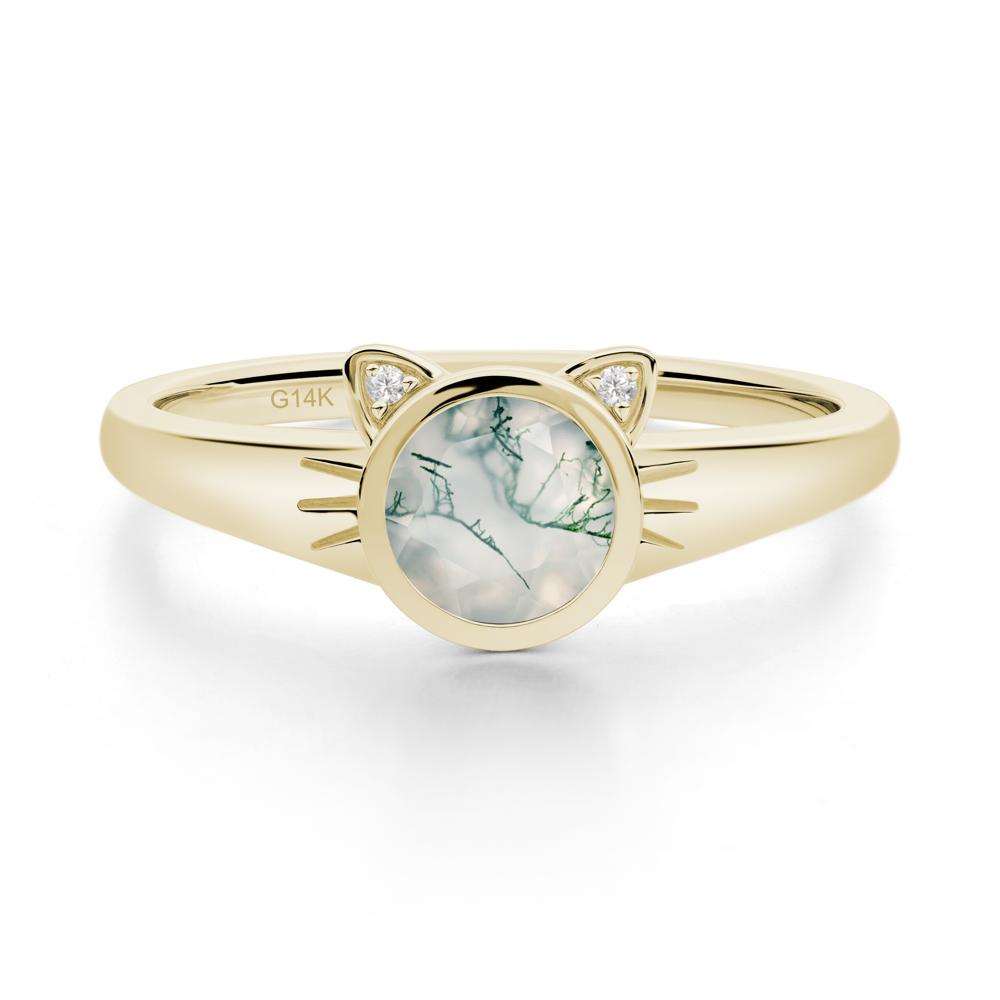 Round Moss Agate Cat Ear Ring - LUO Jewelry #metal_14k yellow gold