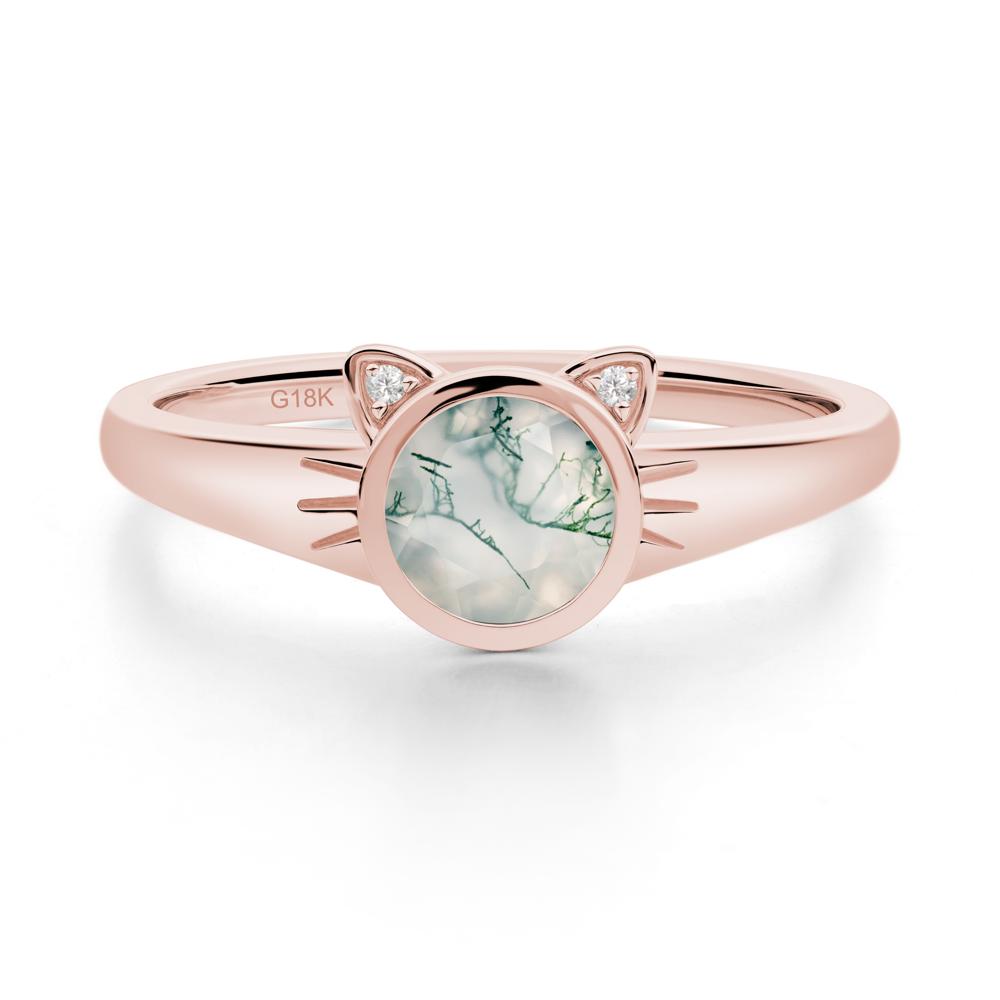 Round Moss Agate Cat Ear Ring - LUO Jewelry #metal_18k rose gold