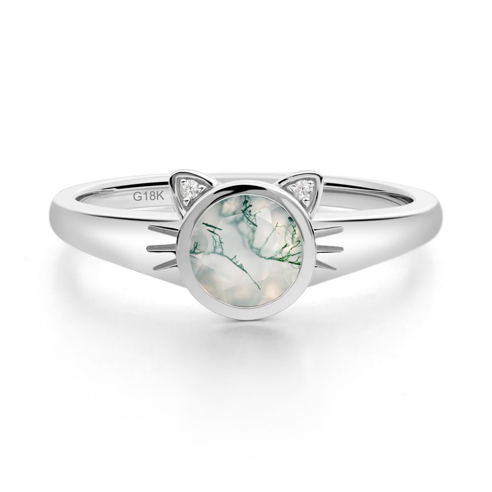 Round Moss Agate Cat Ear Ring - LUO Jewelry #metal_18k white gold