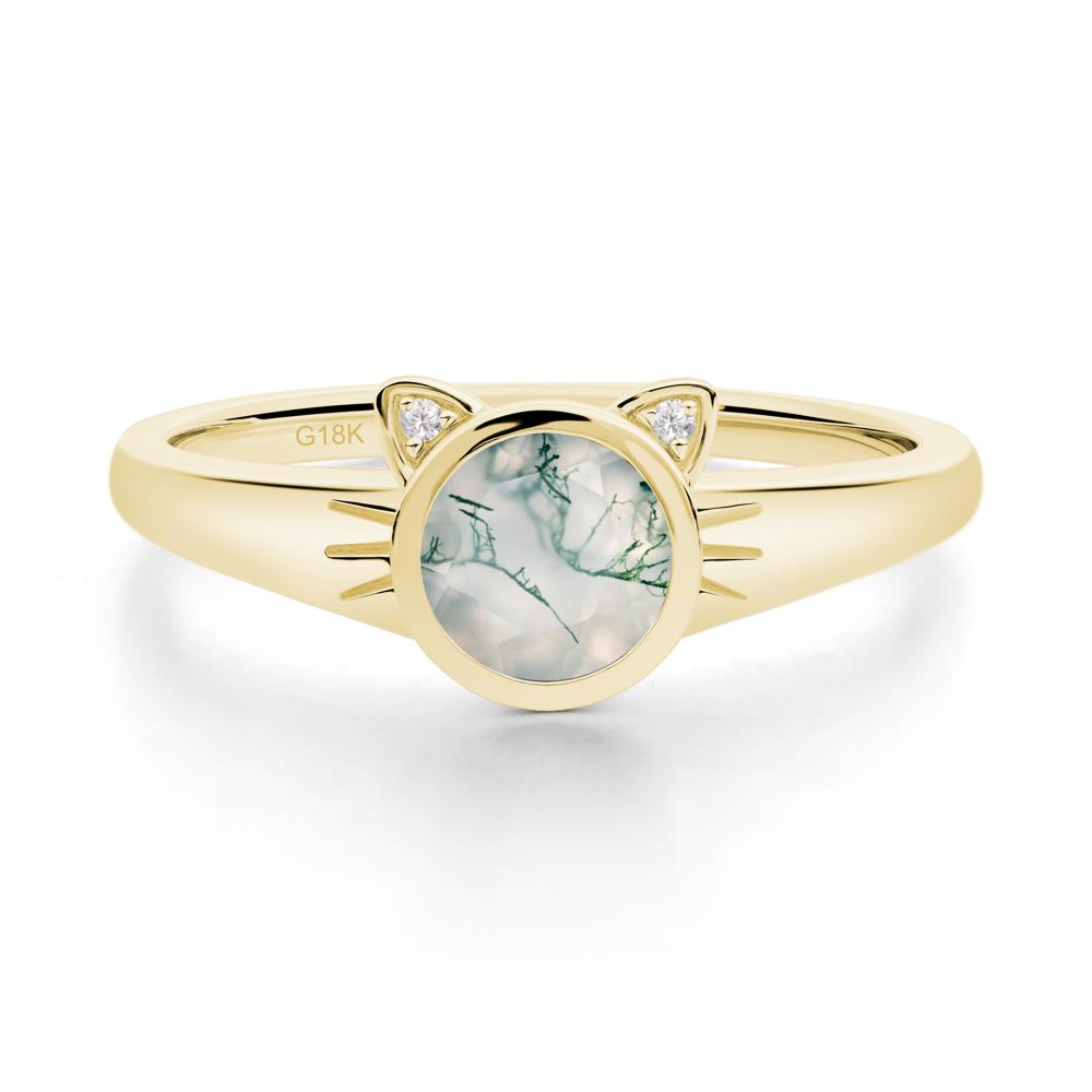 Round Moss Agate Cat Ear Ring - LUO Jewelry #metal_18k yellow gold