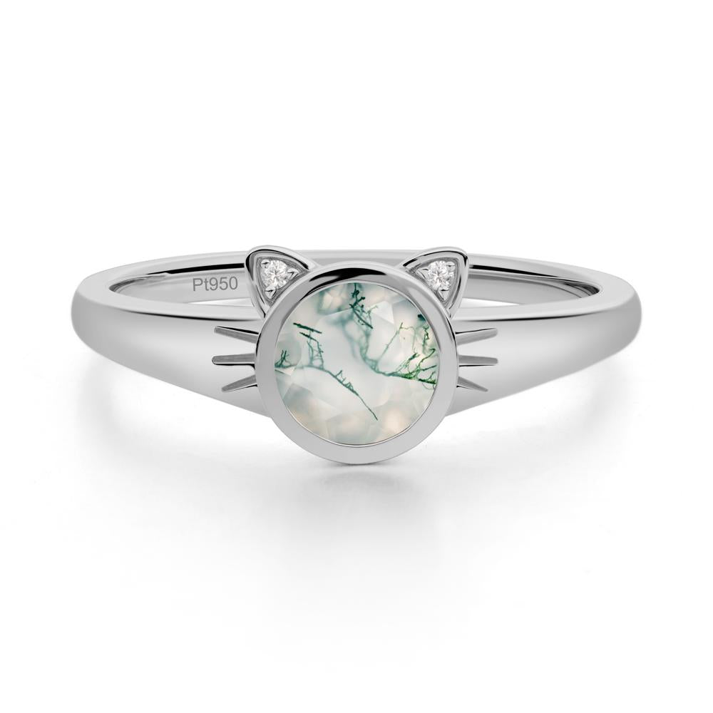 Round Moss Agate Cat Ear Ring - LUO Jewelry #metal_platinum