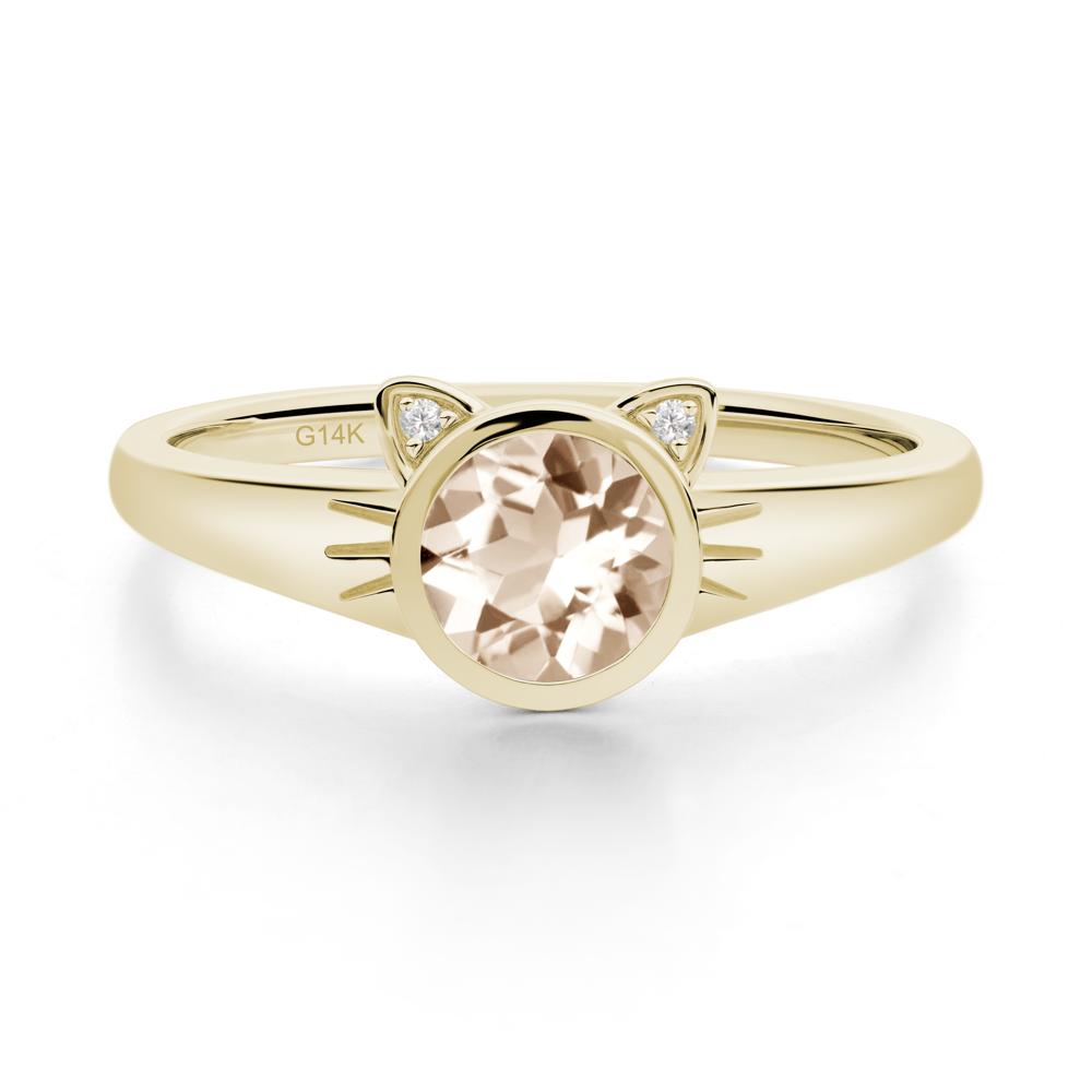 Round Morganite Cat Ear Ring - LUO Jewelry #metal_14k yellow gold