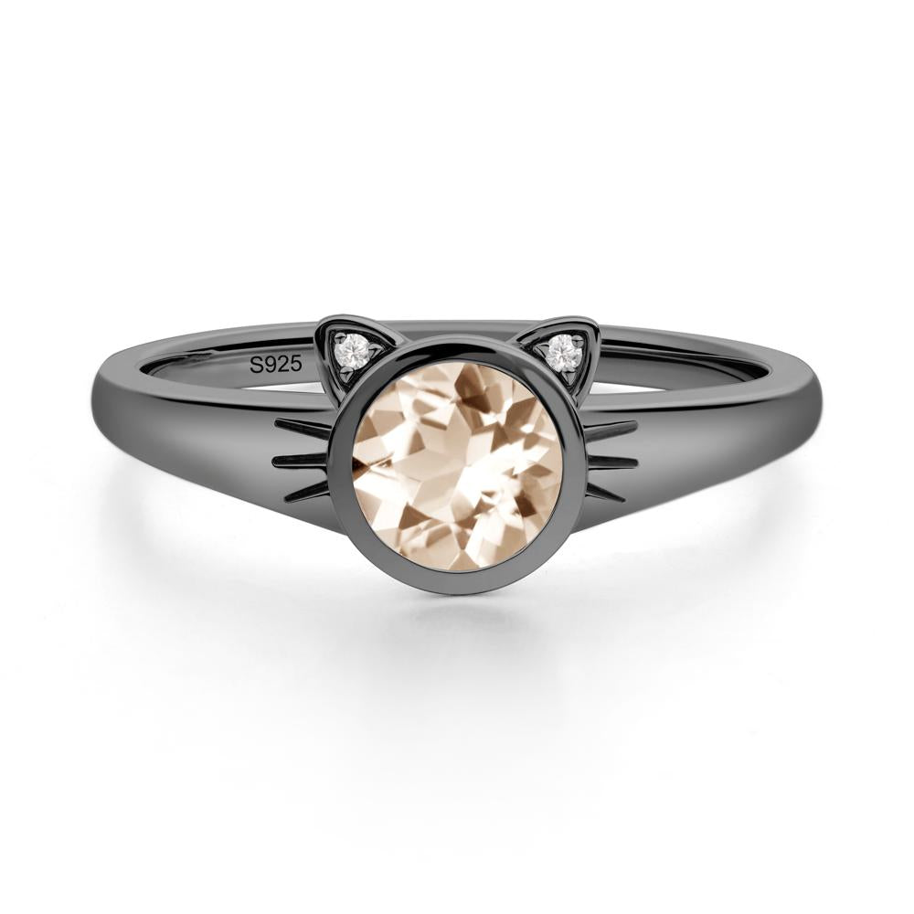 Round Morganite Cat Ear Ring - LUO Jewelry #metal_black finish sterling silver