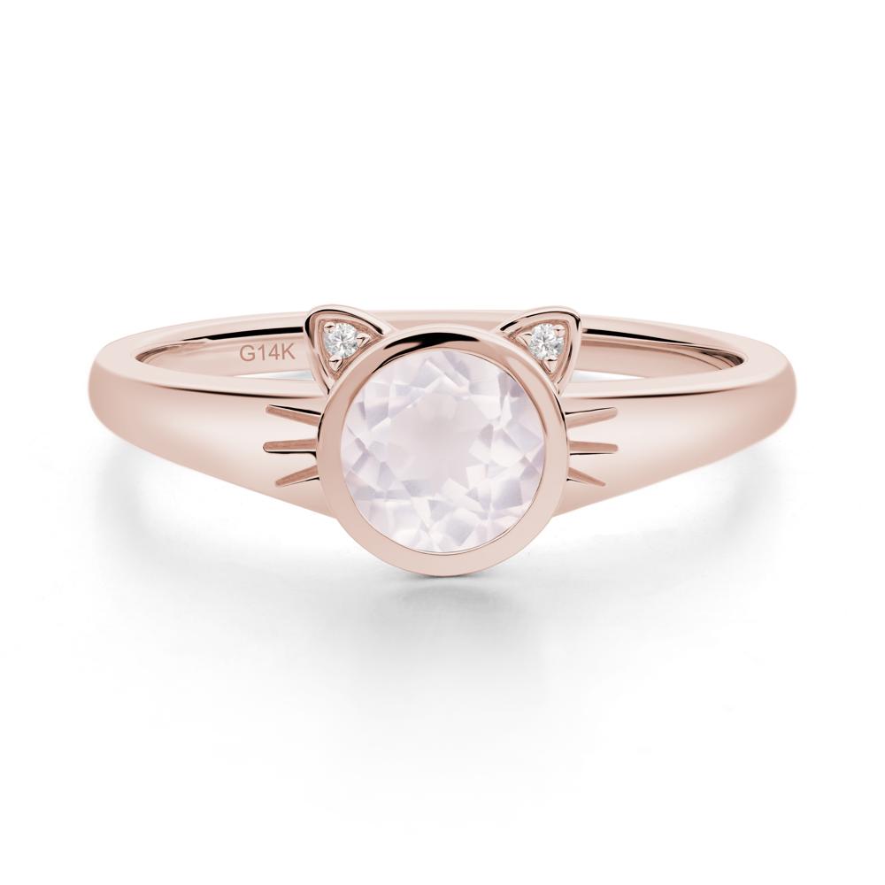 Round Rose Quartz Cat Ear Ring - LUO Jewelry #metal_14k rose gold