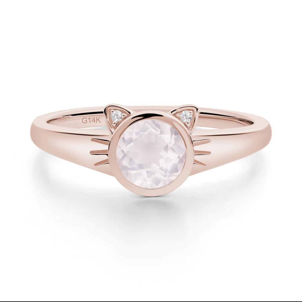 Round Rose Quartz Cat Ear Ring - LUO Jewelry #metal_14k rose gold