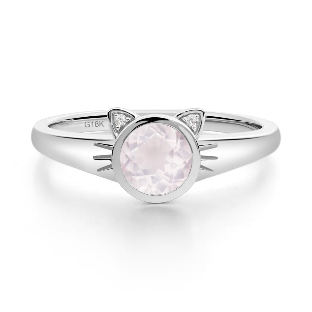 Round Rose Quartz Cat Ear Ring - LUO Jewelry #metal_18k white gold