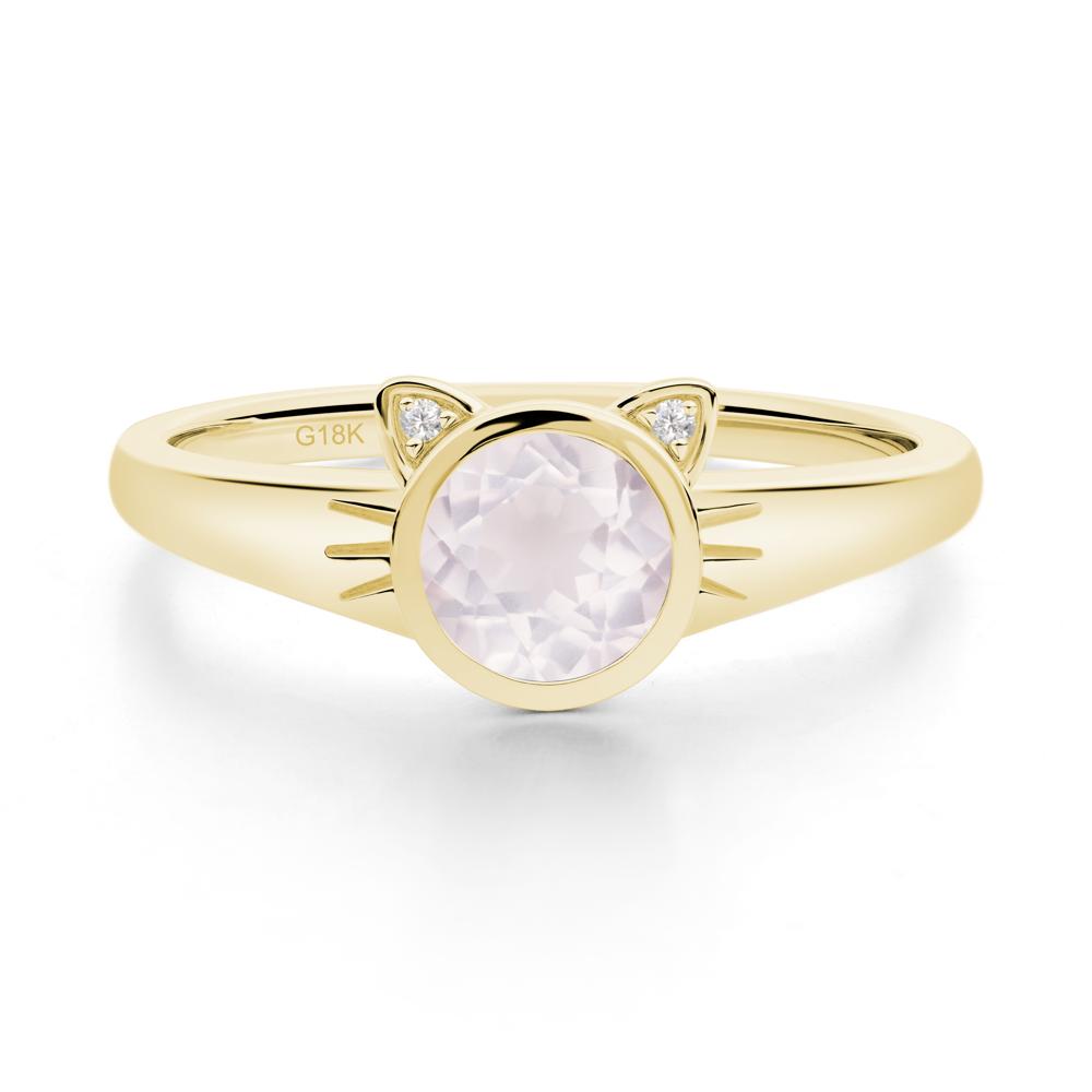 Round Rose Quartz Cat Ear Ring - LUO Jewelry #metal_18k yellow gold