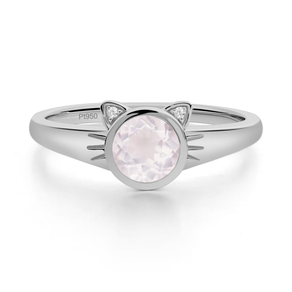 Round Rose Quartz Cat Ear Ring - LUO Jewelry #metal_platinum
