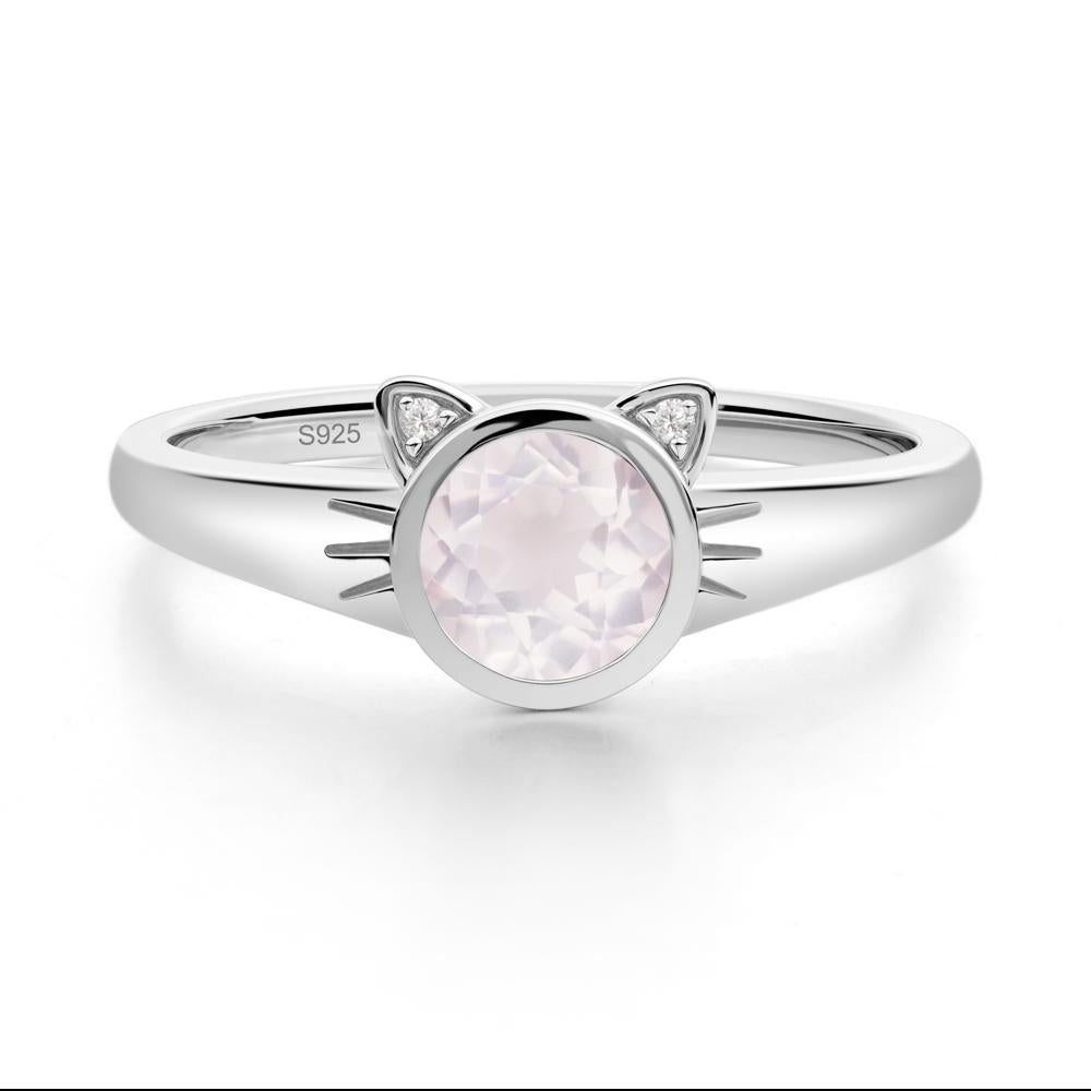 Round Rose Quartz Cat Ear Ring - LUO Jewelry #metal_sterling silver