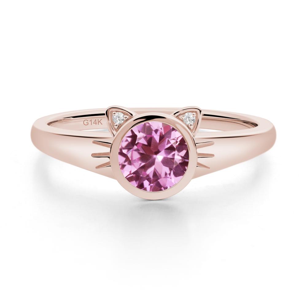 Round Pink Sapphire Cat Ear Ring - LUO Jewelry #metal_14k rose gold
