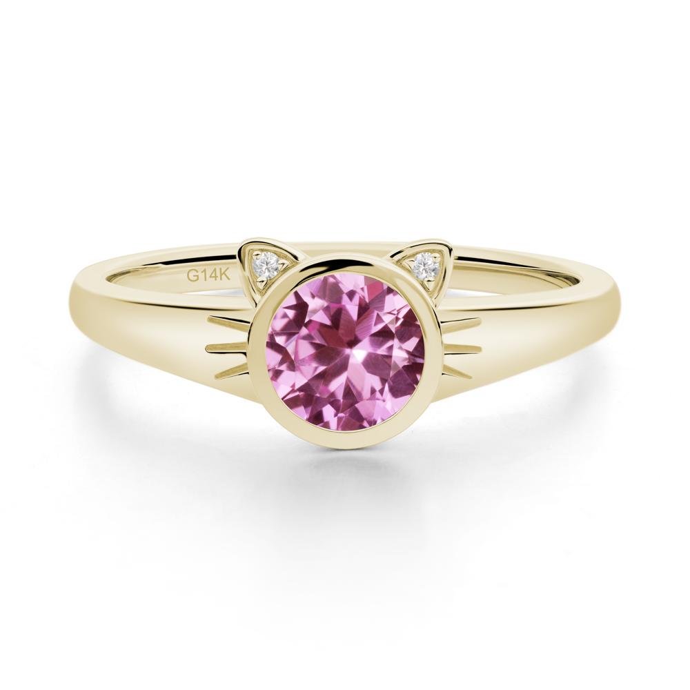 Round Pink Sapphire Cat Ear Ring - LUO Jewelry #metal_14k yellow gold