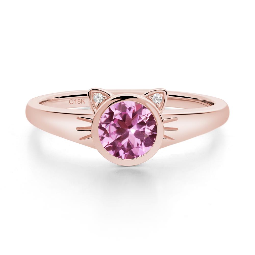 Round Pink Sapphire Cat Ear Ring - LUO Jewelry #metal_18k rose gold