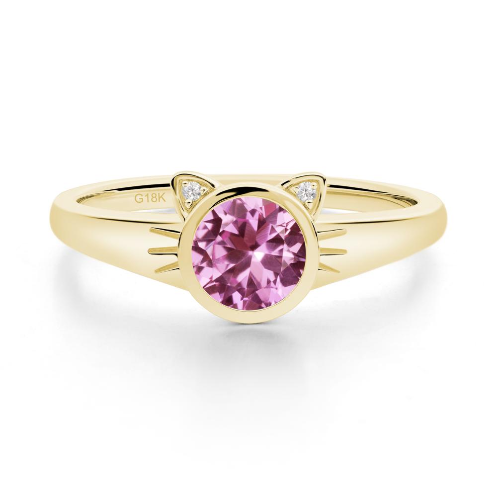 Round Pink Sapphire Cat Ear Ring - LUO Jewelry #metal_18k yellow gold