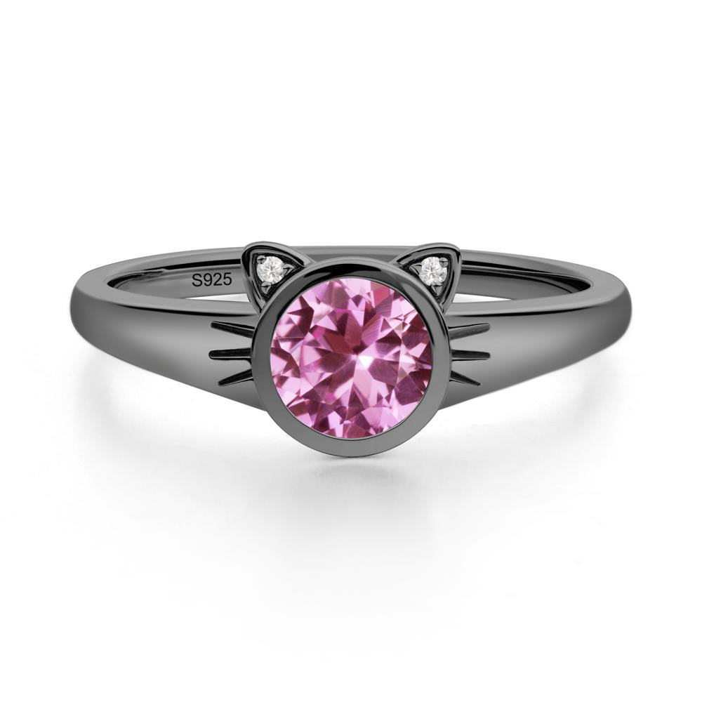 Round Pink Sapphire Cat Ear Ring - LUO Jewelry #metal_black finish sterling silver