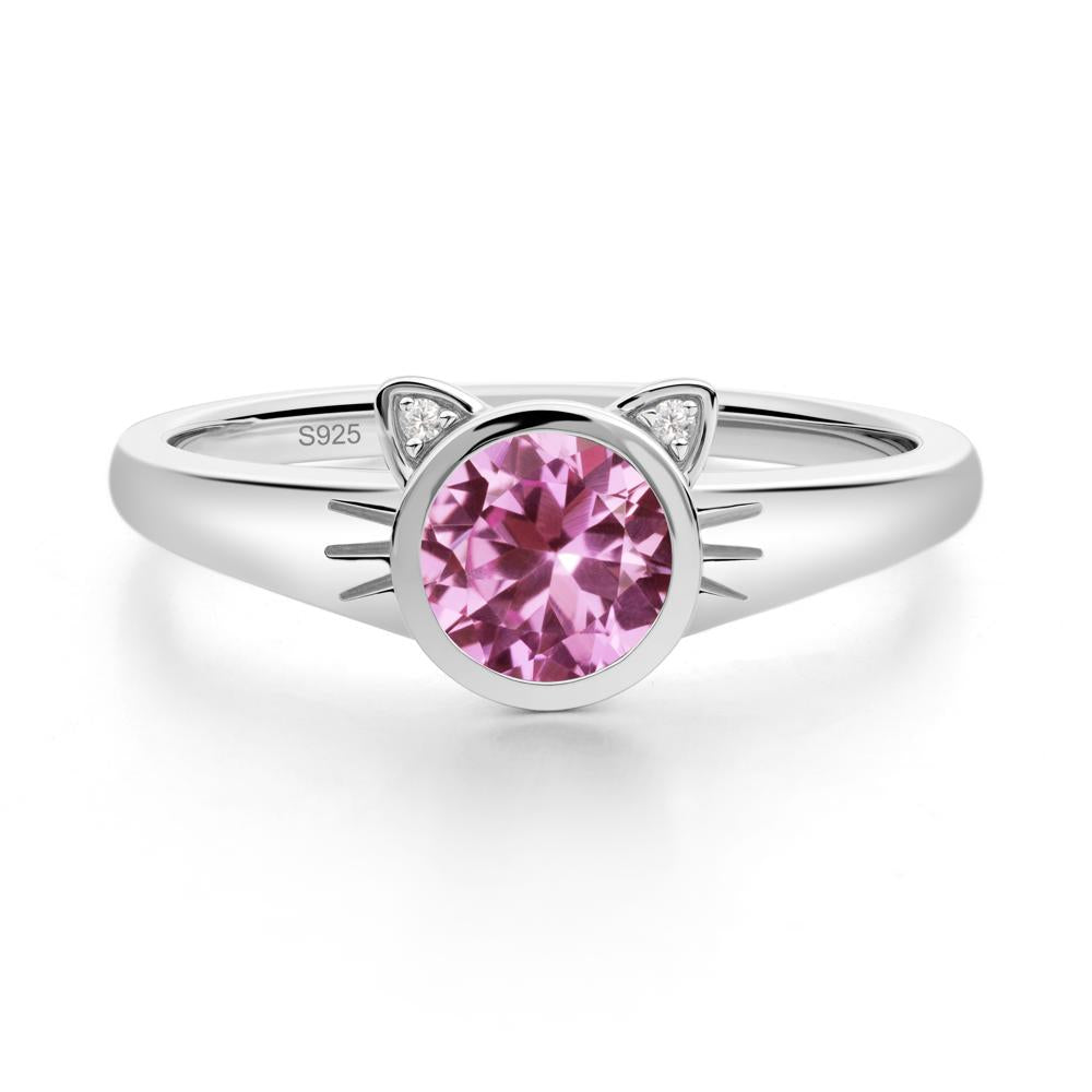 Round Pink Sapphire Cat Ear Ring - LUO Jewelry #metal_sterling silver